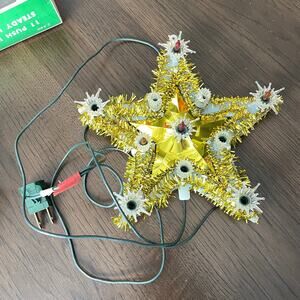 Vintage Tinsel Star Christmas Tree Top Gold Small World Mid Century Not Working